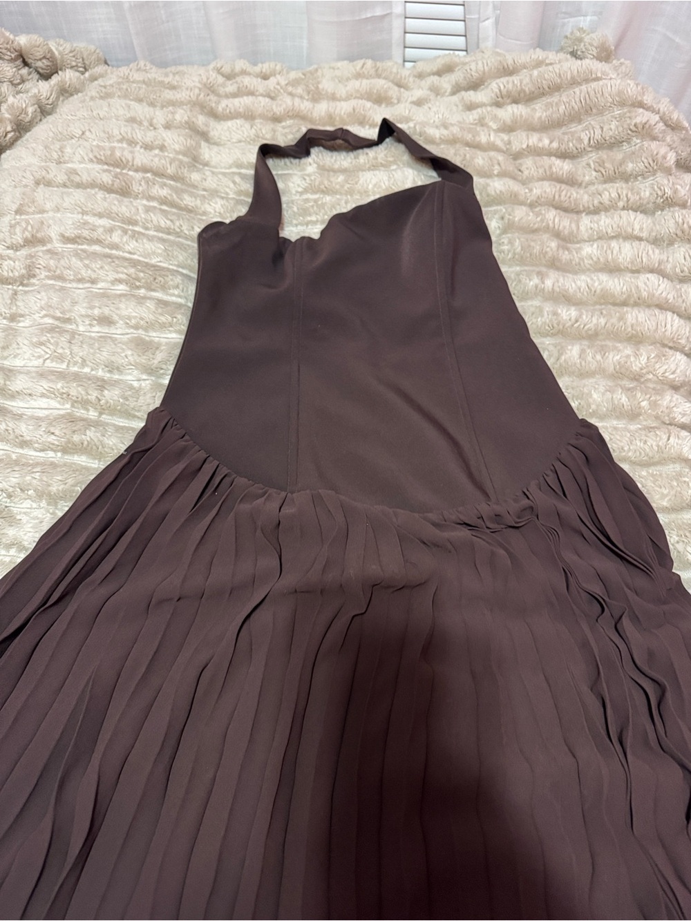 Meshki Stacie Pleated Halter Dress in Cacoa - Picture 6 of 13